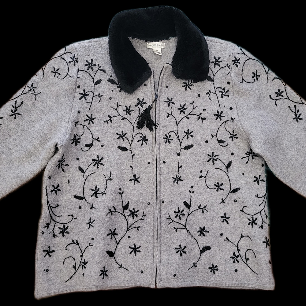 Draper's and Damon's Cardigan Zip Jacket XL Removeable Furry Collar